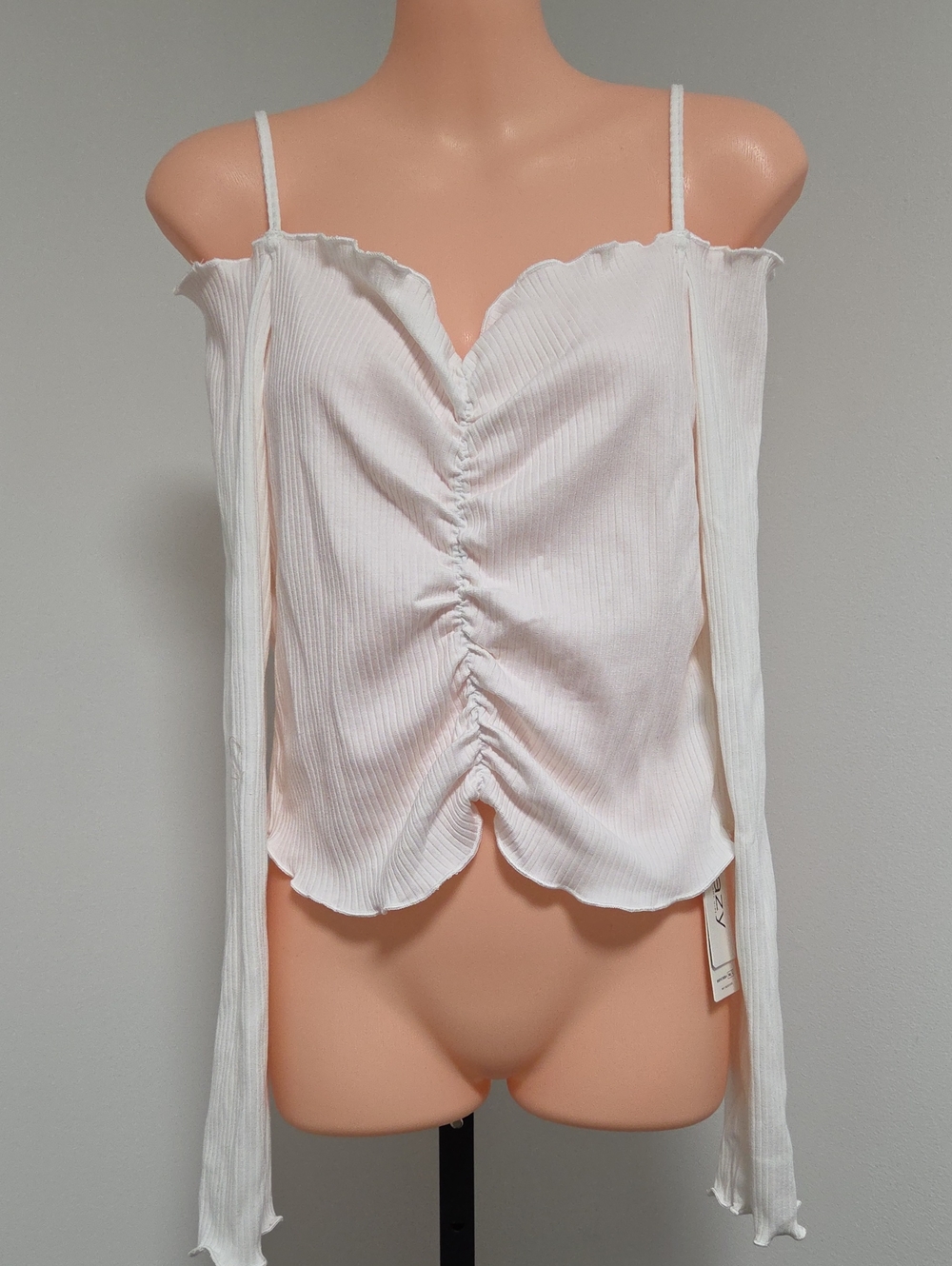 DAZY Ruched Off-Shoulder Ribbed Top